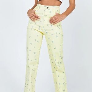 Princess Polly floral straight leg jeans yellow